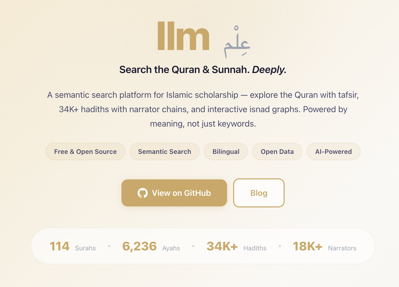 Introducing Ilm: Searching the Quran and Sunnah with Graph, Vector, Full-Text Search, and LLMs